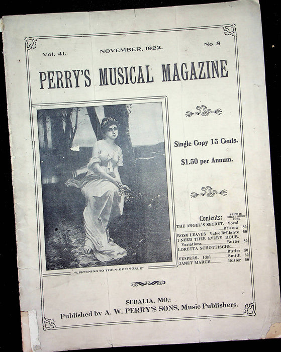 Perrys Musical Magazine Vintage Sheet Music 1922 November AW Perrys Rose Leaves 1