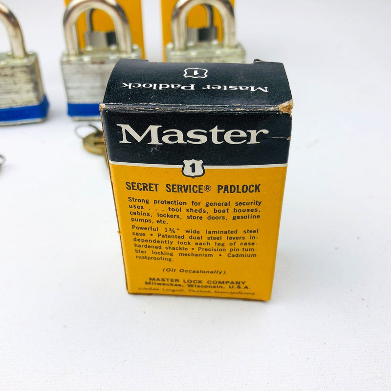 3ct Vintage No 1 Master Lock Padlock 1-1/4" Shackle New NOS Keyed Alike 3735 4