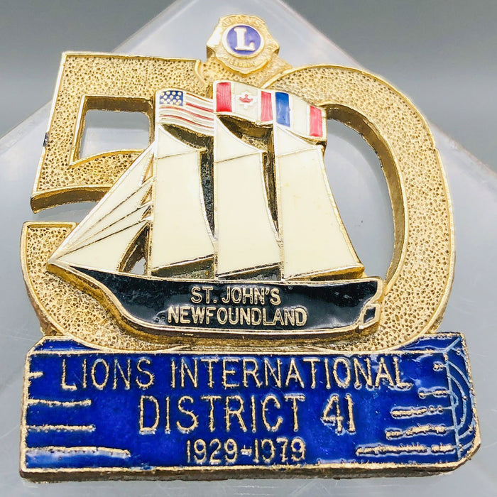 Vintage Lions Club Lapel Pin Pinback St Johns Newfoundland 50th Anniversary Boat