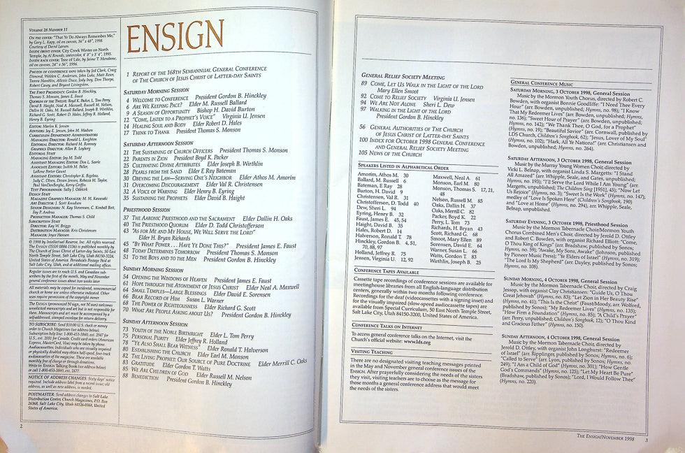 Ensign Magazine November 1998 Vol 28 No 11 Report Of October General Conference 2