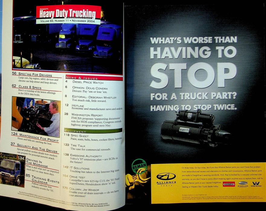 Heavy Duty Trucking Magazine November 2004 Class 8 Specs Tire Talk Retreads