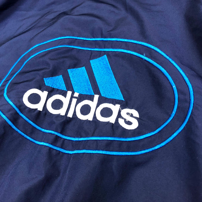 Vintage Adidas Windbreaker Jacket Large Polyester Blue Stripes Embroidered Logo