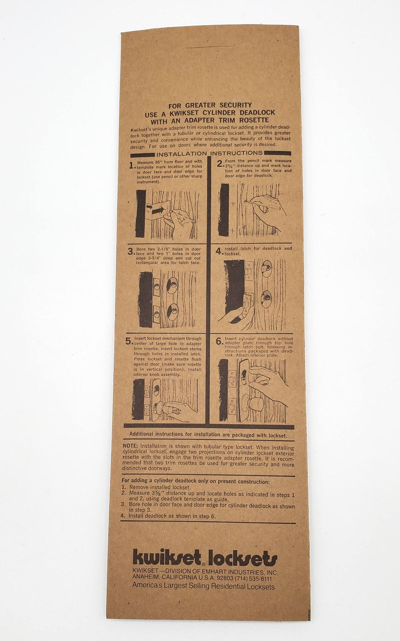 1960s Kwikset Escutcheon Satin Brass Blackened Relieved Doorknob & Deadbolt Trim 5