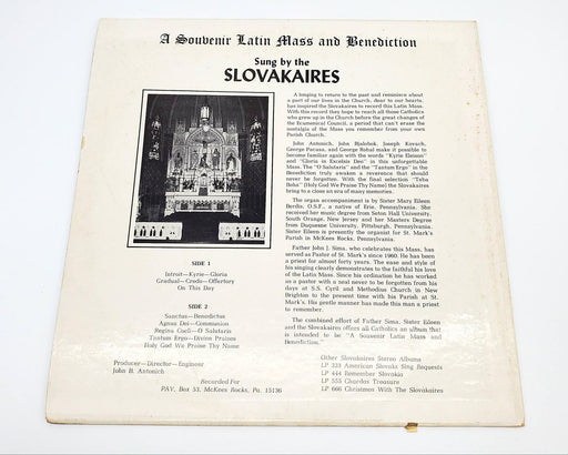 The Slovakaires A Souvenir Latin Mass And Benediction LP Record McKees Rocks PA 2