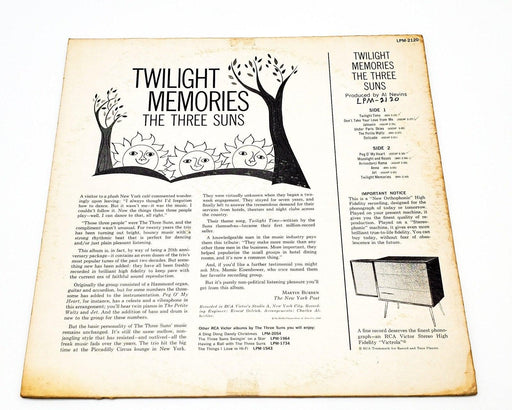 The Three Suns Twilight Memories 33 RPM LP Record RCA 1960 LPM-2120 2