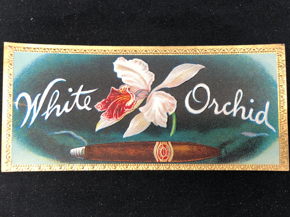 White Orchid Cigar Label Box Wrapper Original Embossed Unused Lithograph Vintage