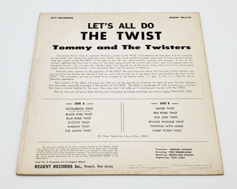 Tommy And The Twisters Let's All Do The Twist 33 RPM LP Record Regent 1961 2