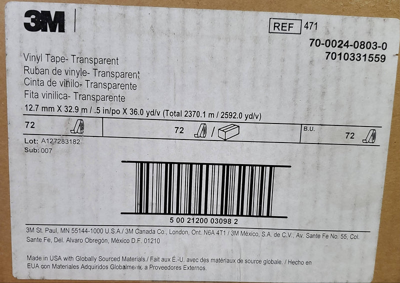3M™ Edge Sealing Tape 1/2 Inch x 144 Yards (4) Rolls Clear Vinyl Stretchy 3M 471