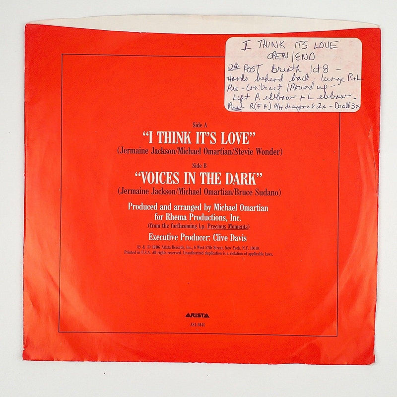 Jermaine Jackson I Think It's Love Record 45 RPM Single AS 1-9444 Arista 1986 2