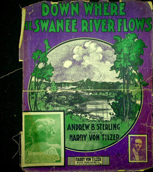 Sheet Music Down Where The Swanee River Flows Harry Von Tilzer 1903 V Levick 1