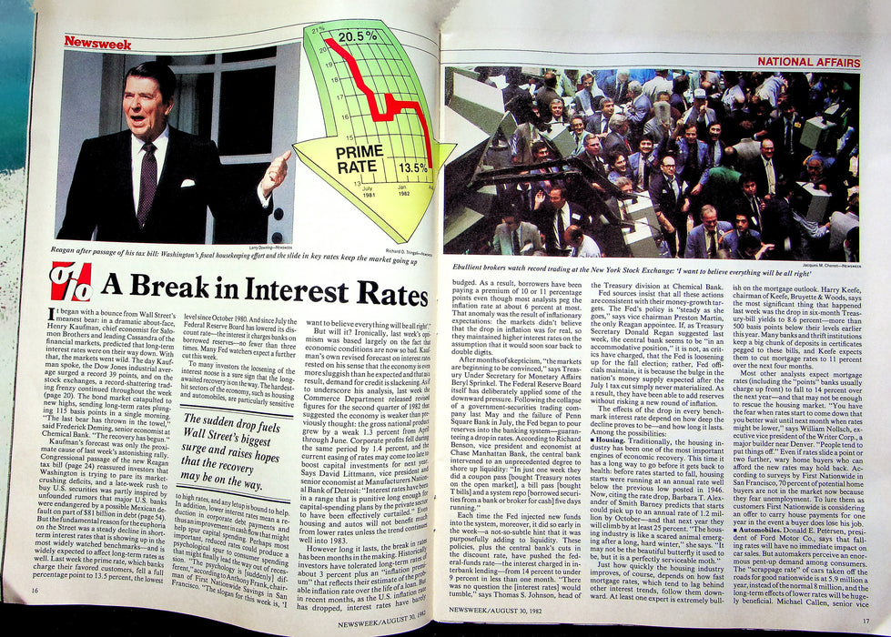 Newsweek Magazine August 30 1982 Interest Rates Drop Reagan Recession Ending