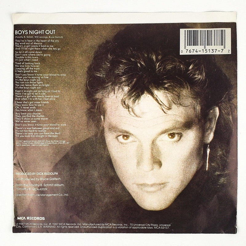 Timothy B Boys Night Out Record 45 RPM Single MCA-53137 MCA Records 1987 Promo 2