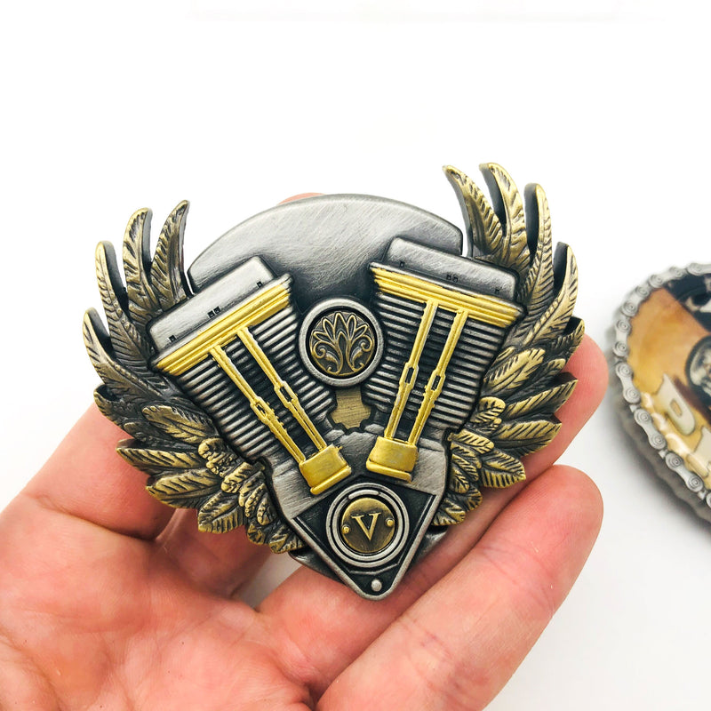 Pewter Belt Buckle V-Twin Power American Pride Motorcycle Biker Flag Eagle Wings