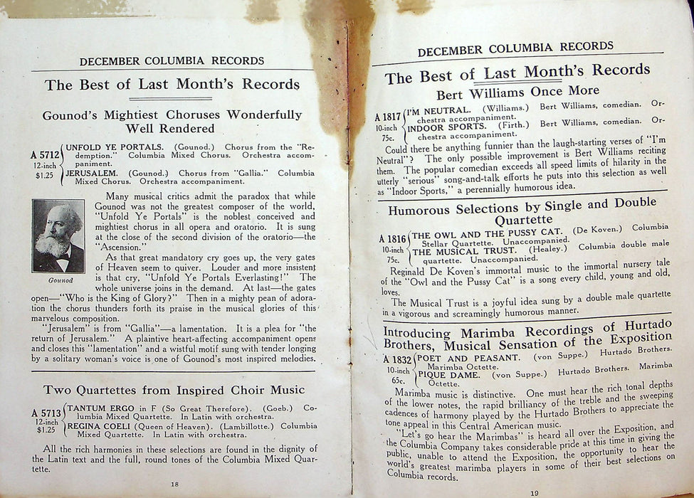 Columbia Records Supplement December 1915 The Aeolian Co Record Names Releases