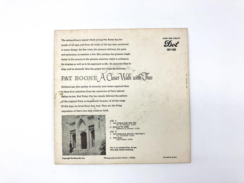 Pat Boone A Closer Walk With Thee Record 45 RPM EP DEP-1056 Dot Records 1957 2