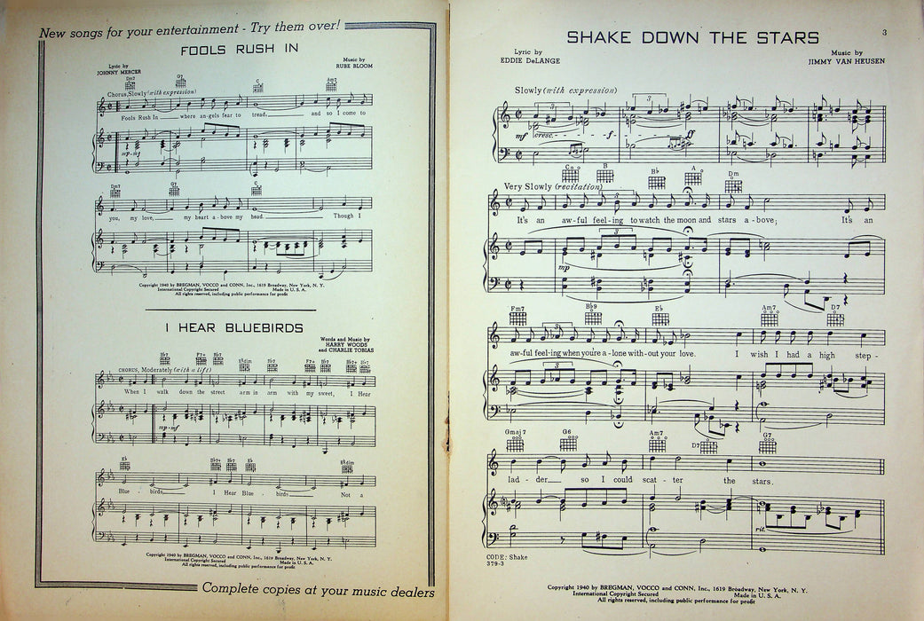 Shake Down The Stars Sheet Music Jimmy Van Heusen Eddie D Lange Vocal Piano 1940 3