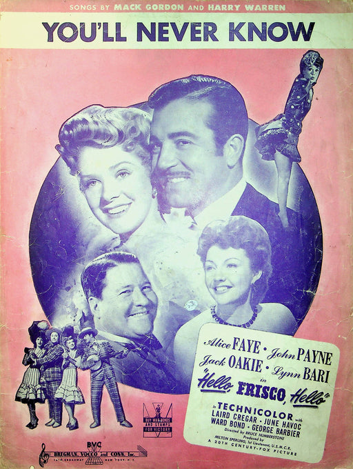 Hello Frisco Hello Sheet Music Musical You'll Never Know Alice Faye John Payne 1