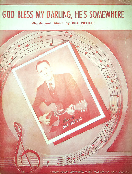 Vintage Sheet Music God Bless My Darling He's Somewhere 1943 Bill Nettles WW2 1