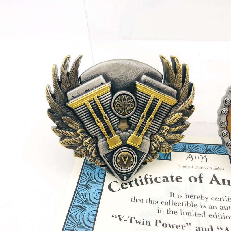 Pewter Belt Buckle V-Twin Power American Pride Motorcycle Biker Flag Eagle Wings