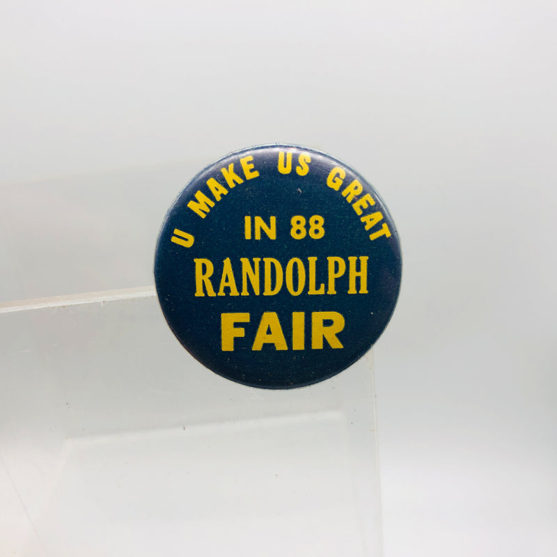 Vintage County Fair Button 1" Randolph Portage Ohio U Make Us Great in 88 Blue