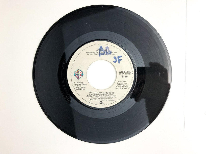 Atkins 45 RPM 7" Single Love is Growing Stronger / Feel It, Don't Fight It 1982 3