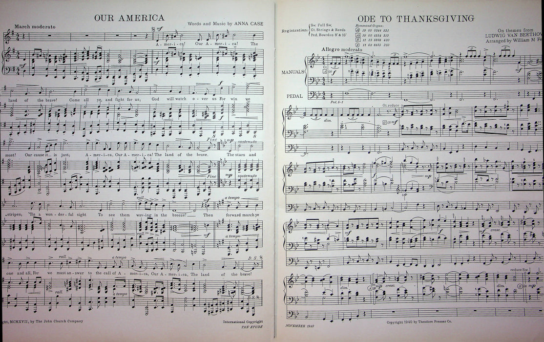 Ode to Thanksgiving Sheet Music Piano Song Beethoven Felton 1940 Etude Magazine 4