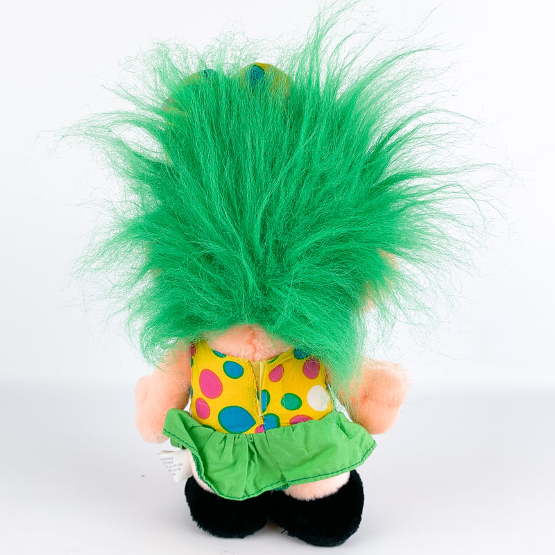 Trolio Troll Girl Polka Dot Dress Green Hair Bow 10" 1992 Plush Stuffed Animal