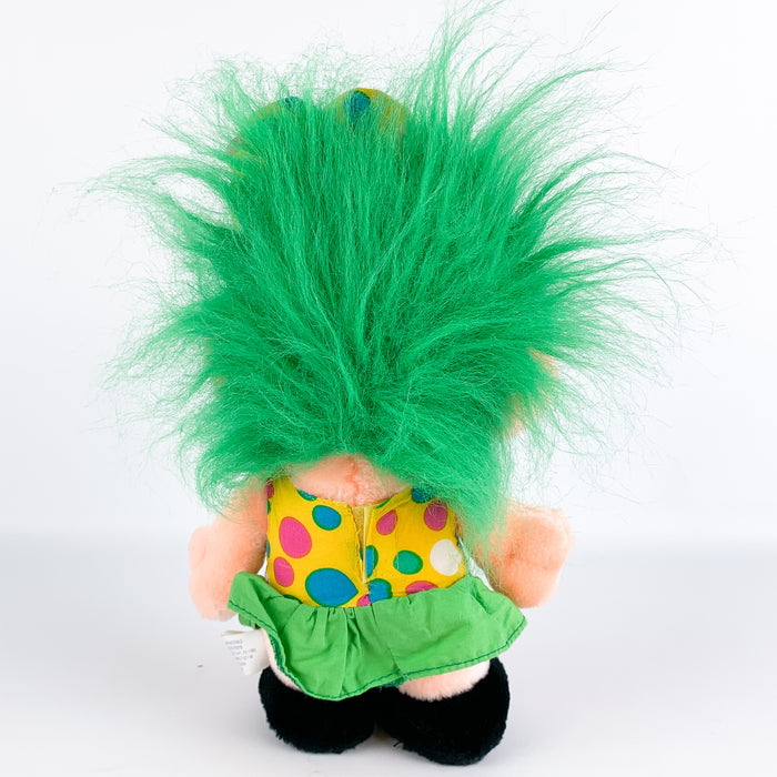 Trolio Troll Girl Polka Dot Dress Green Hair Bow 10" 1992 Plush Stuffed Animal