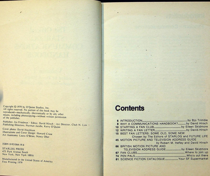 Starlog Communications Handbook For Science Fiction Fans Vol 1 1979 2