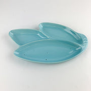 Vintage USA Pottery Leaf Shaped Teal Turquoise Blue Divided Serving Candy Dish 4