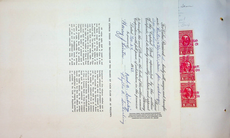 Reiter Dairy Company Stock Certificate Bond Scripophilly Akron Ohio 1965 No 251