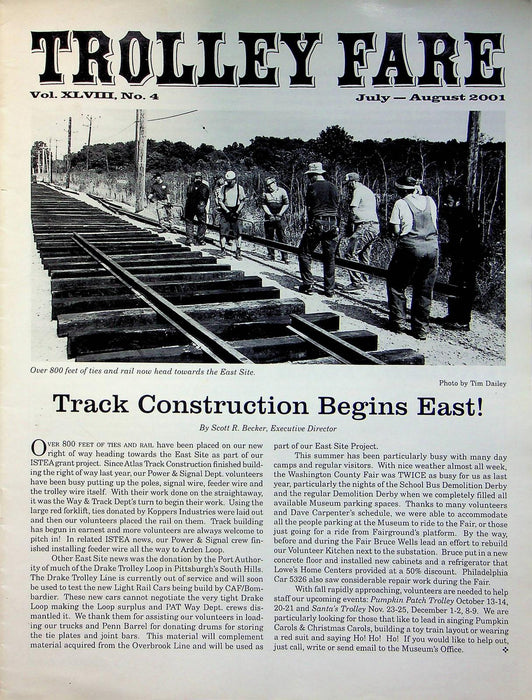 Trolley Fare Magazine Aug 2001 East Site Track Extension Begin PA Railway Museum