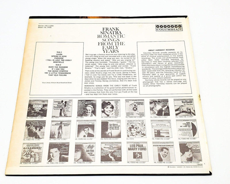 Frank Sinatra Romantic Songs From The Early Years 33 RPM LP Record Harmony 1967 2