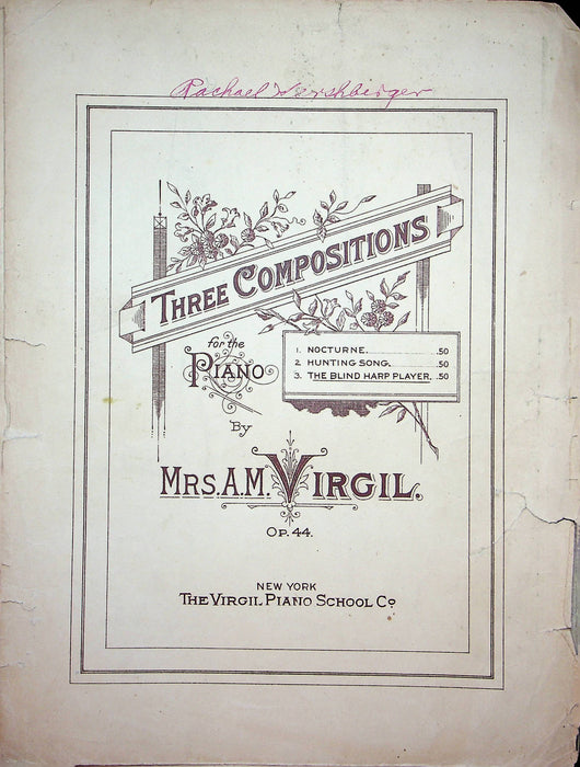 Nocturne Hunting Son Blind Harp Player Vintage Sheet Music AM Virgil 1913 Piano 1