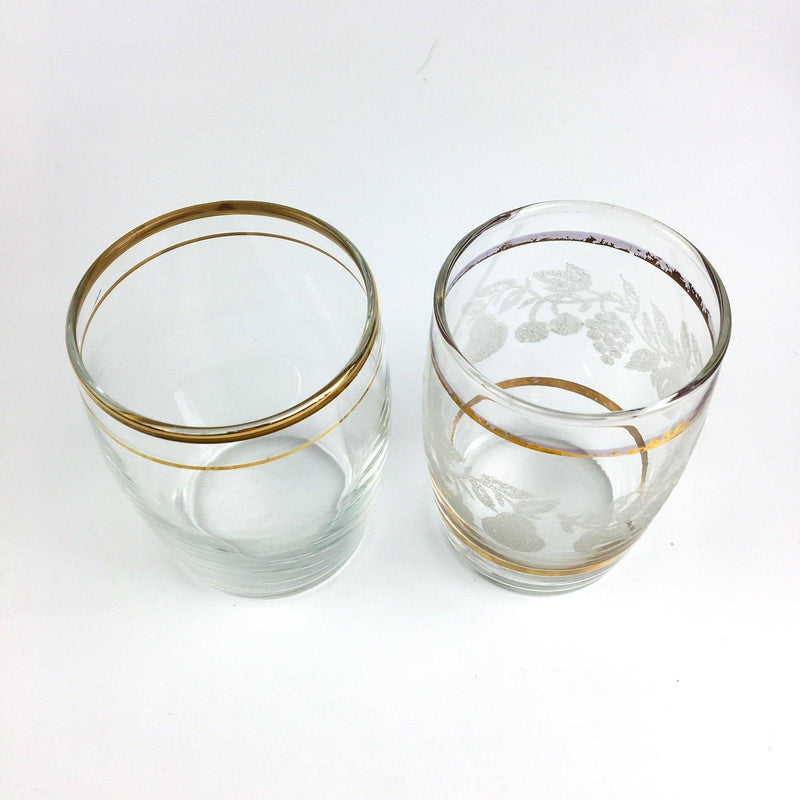 MCM Pitcher & Glass Tumbler Set 7" Pitcher & 4x 2-3" Tumblers Gold Band 8