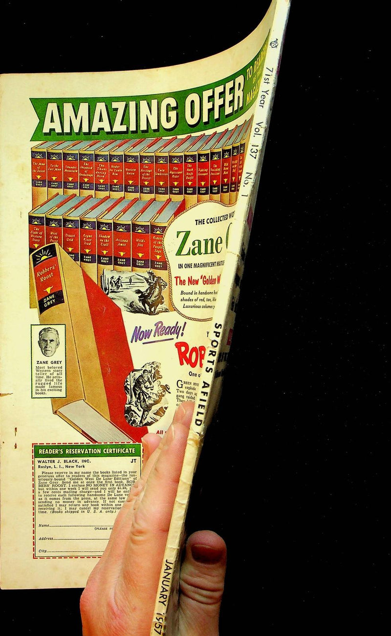 Sports Afield Magazine January 1957 Lord of Mountains Killer Bear Sea Horse Boat 8