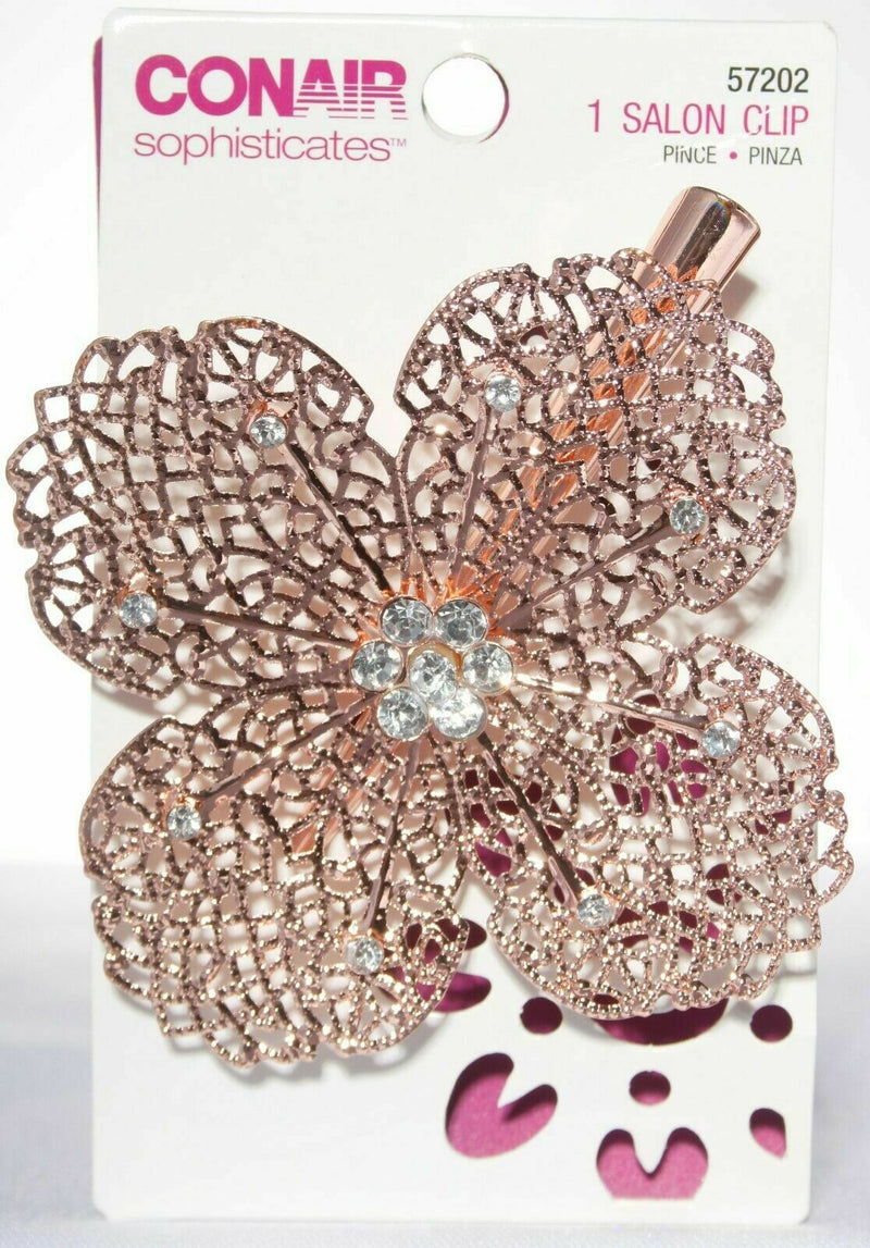 3 Conair Sophisticates Modern Glam Salon Clips Flower Silver/Rose Gold/Pewter