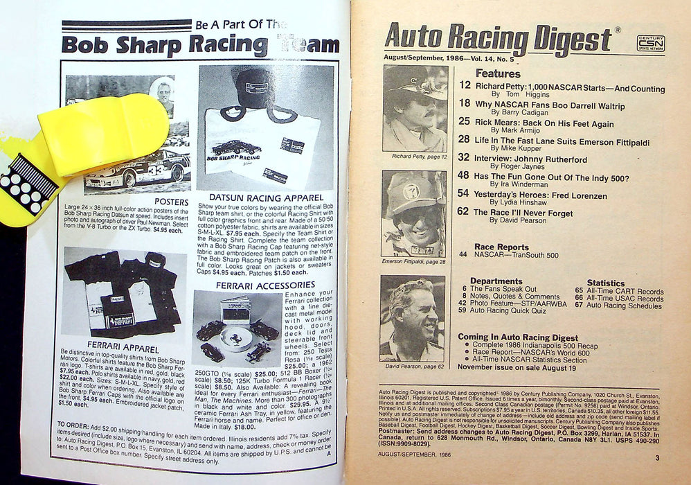 Auto Racing Digest Magazine September 1986 Richard Petty Johnny Rutherford Mears