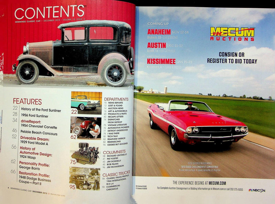 Hemmings Classic Car Magazine December 2015 Vol 12 No 3 Sunliner, Convertible