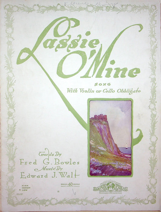 Sheet Music Lassie O'Mine Fred Bowles Edward Walt 1917 Violin Cello Music 1