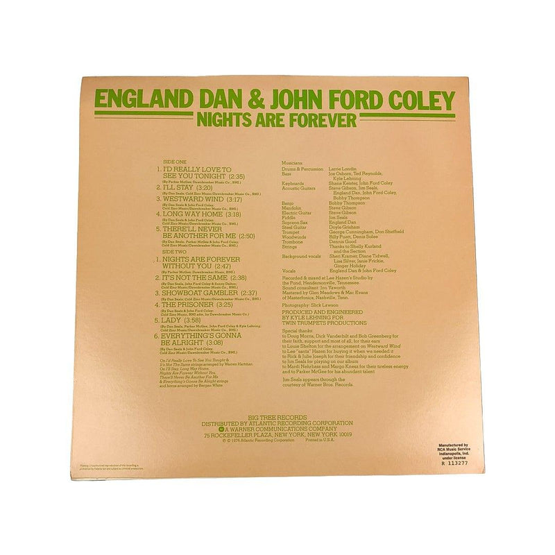 England Dan & John Ford Coley Nights Are Forever Record BT 89517 Atlantic 1976 3
