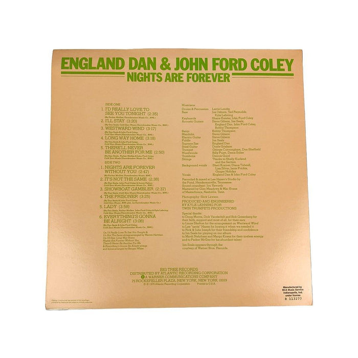 England Dan & John Ford Coley Nights Are Forever Record BT 89517 Atlantic 1976 3