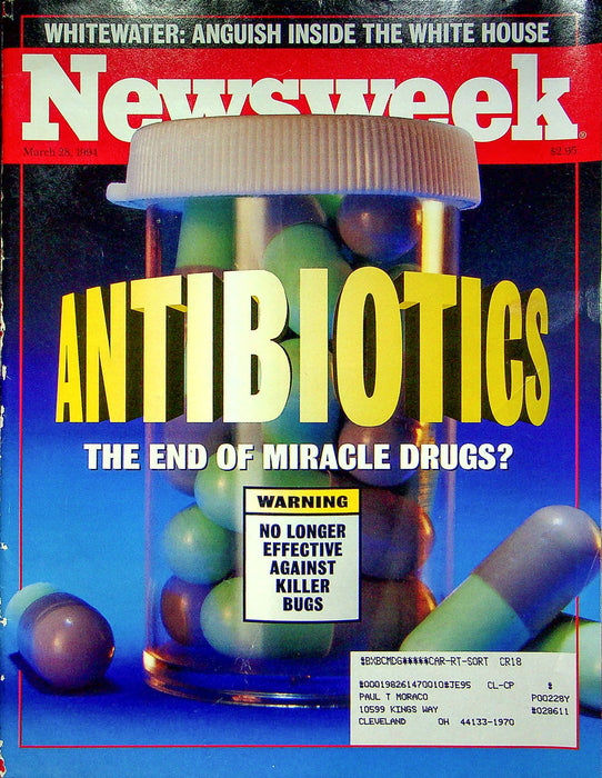 Newsweek Magazine March 28 1994 Antibiotics Bill Clinton Whitewater Scandal