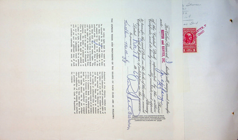 Reiter Dairy Company Stock Certificate Bond Scripophilly Akron Ohio 1965 No 248