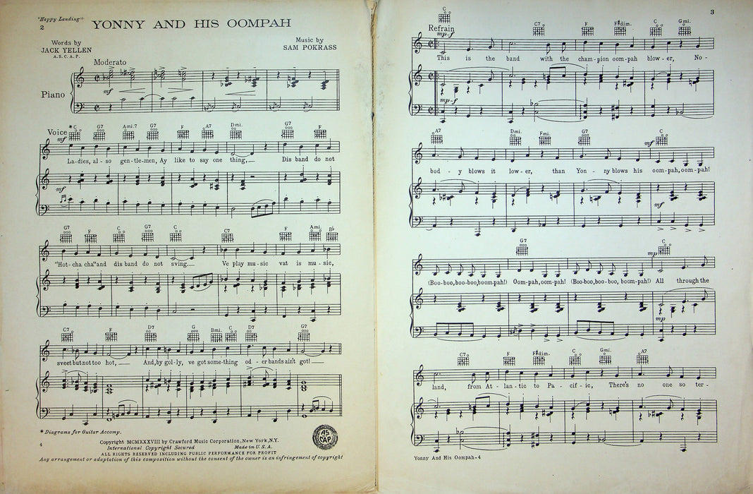 Yonny and His Oompah Sheet Music Sam Pokrass Vocal Piano 1938 Happy Landing Movi 2