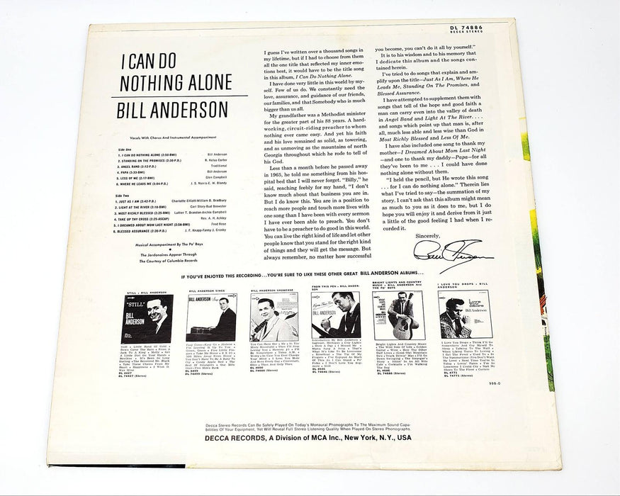 Bill Anderson I Can Do Nothing Alone LP Record Decca 1967 DL 74886 2