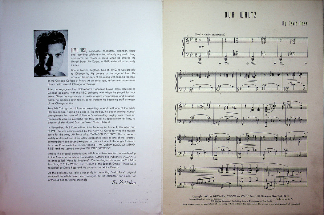 Our Waltz Sheet Music For Moderns David Rose Piano 1942 Breman Vocco Conn 3