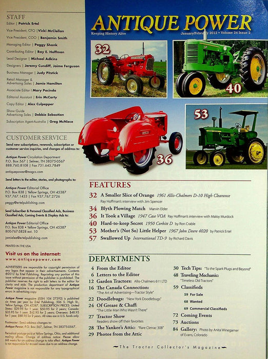 Antique Power Magazine February 2012 Vol 24 # 2 Mother's '67 John Deere 4020