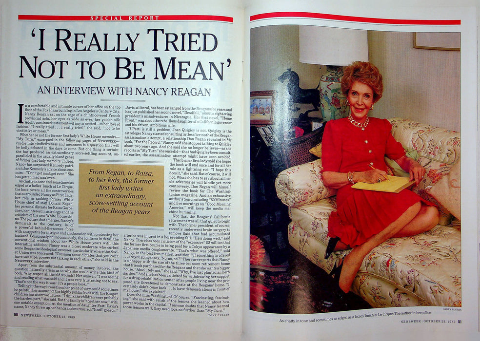 Newsweek Magazine October 23 1989 Stock Market Crashes Nancy Reagan Interview