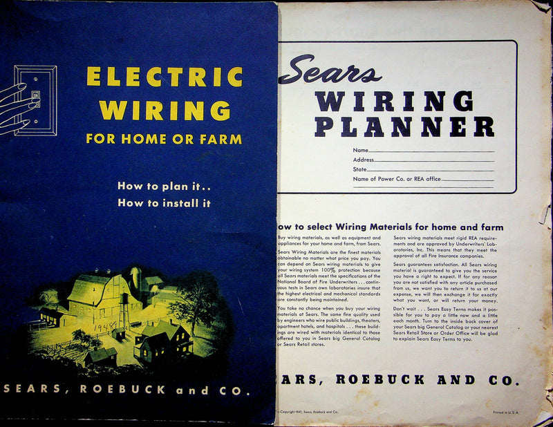 Vintage Sears Roebuck and Company Booklet Magazine Electric Wiring Home or Farm